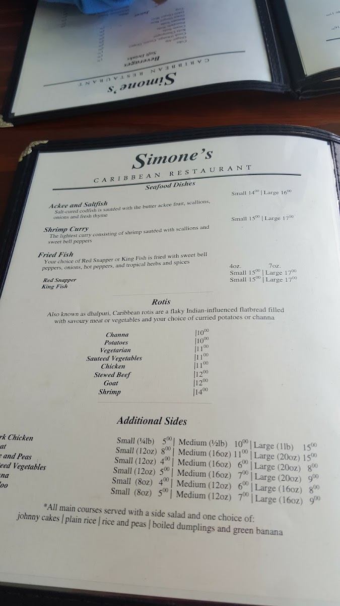 Simone's Caribbean Restaurant Menu - Image 1